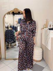 SET SATINADO BROWN / BLUE POLKA DOT