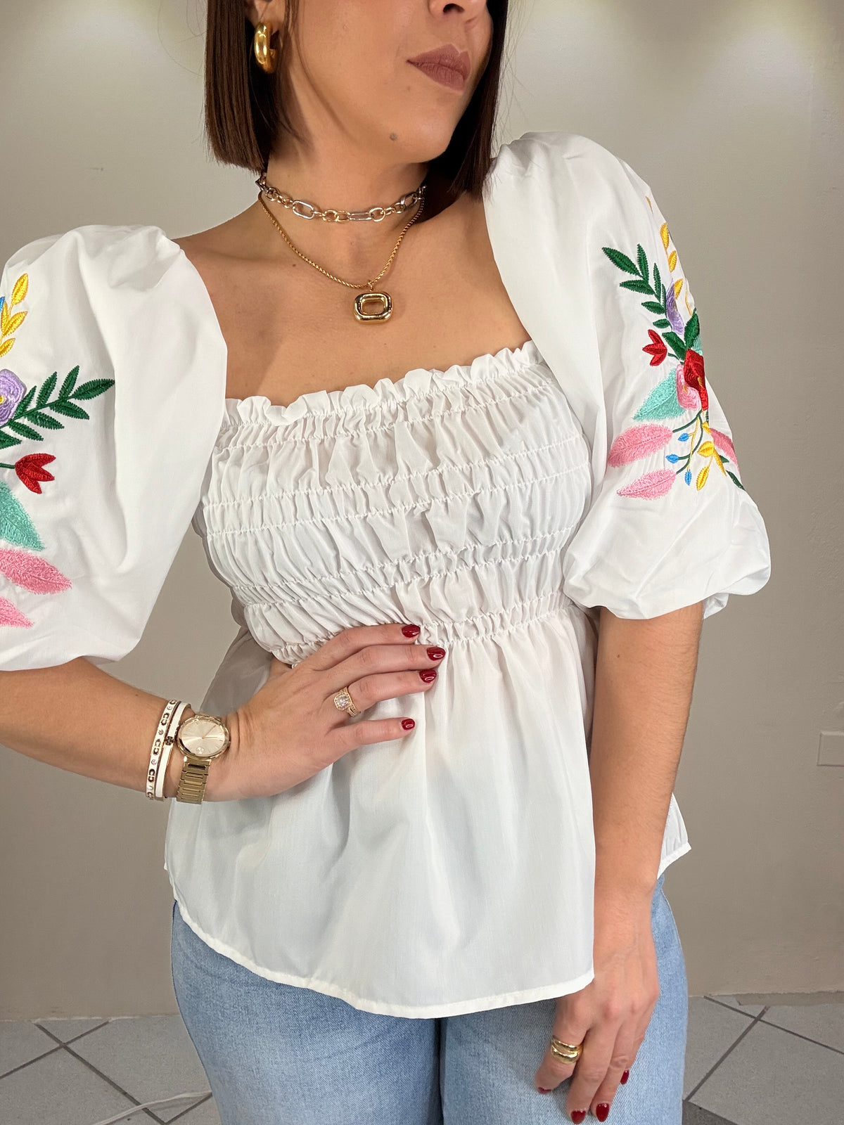 PUFF FLORY WHITE  TOP