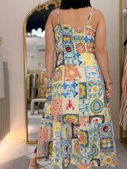 TROPICAL”  BLUE MIDI DRESS