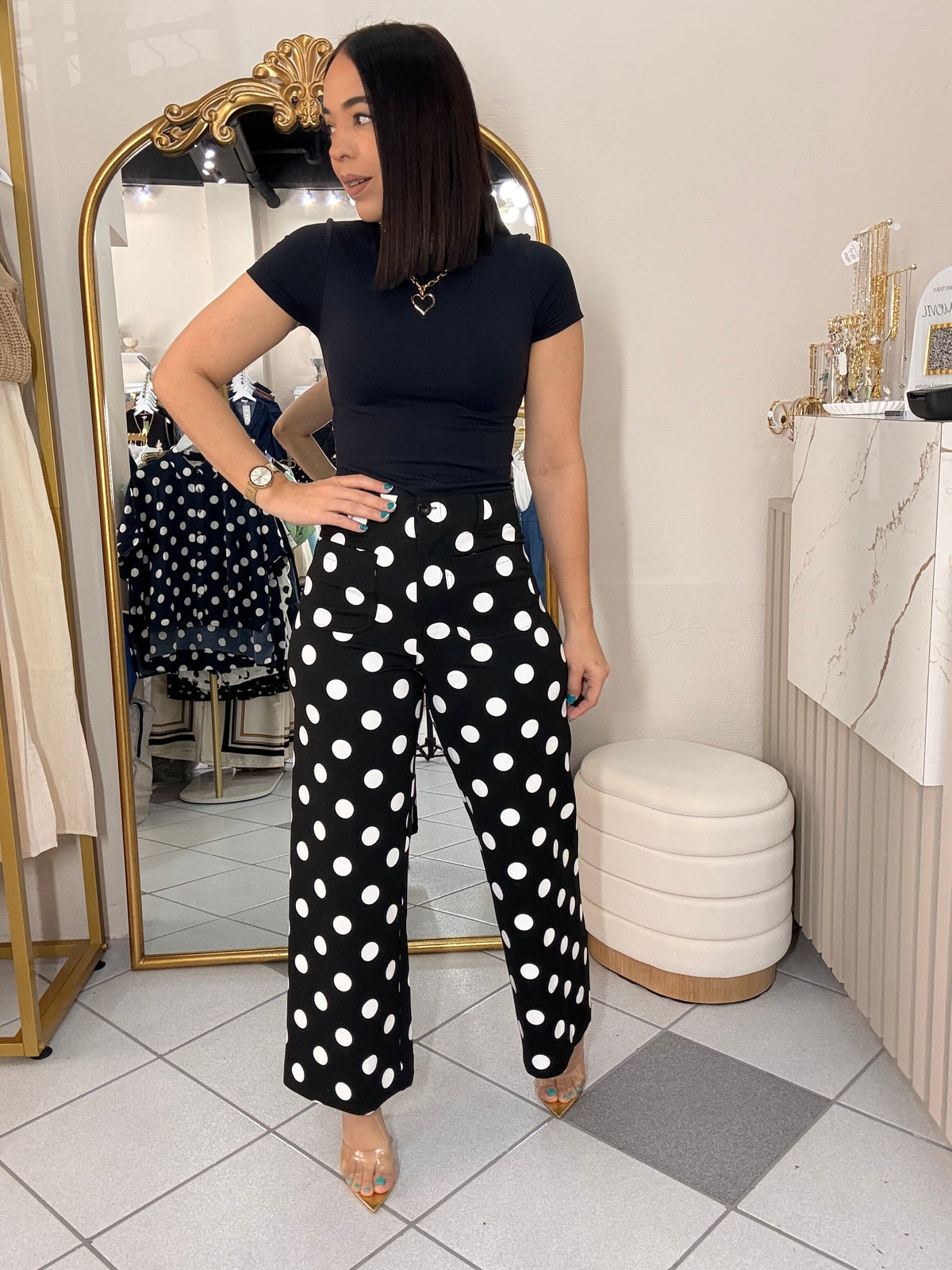 WALESKA" BLACK POLKA DOT PANT