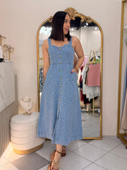 KATERINE” DENIM FLORAL DRESS