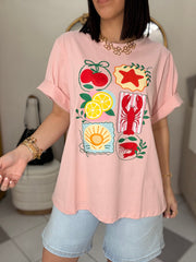 PEACH  LOBSTER & LEMON TEE TSHIRT