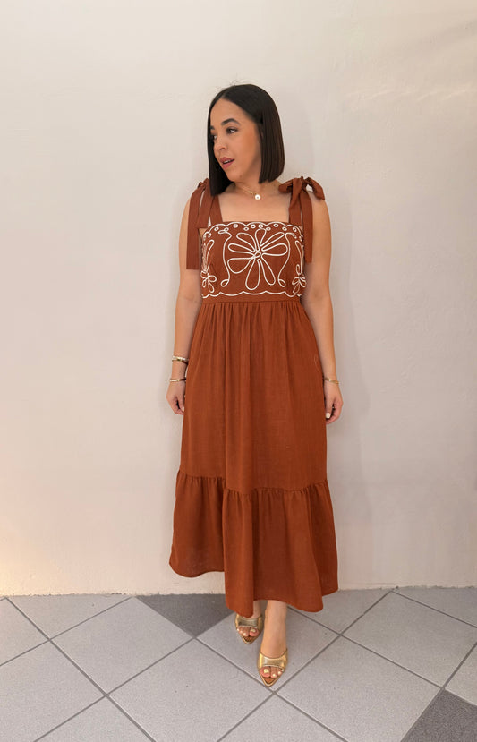 TANAIRI BROWN MIDI DRESS