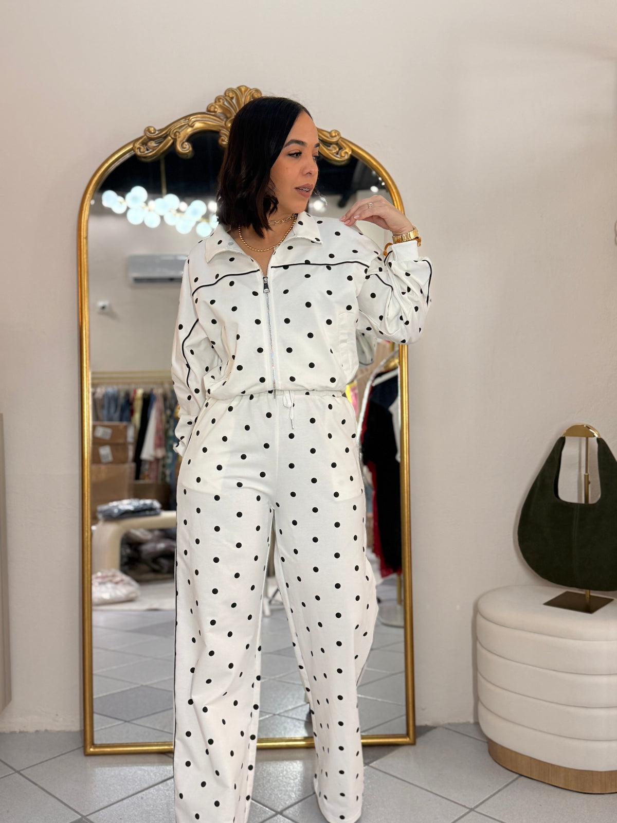 WHITE/BLACK  POLKA DOT SET TRAVEL