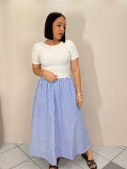 ANI FLOWY WHITE/ BLUE MIDI DRESS