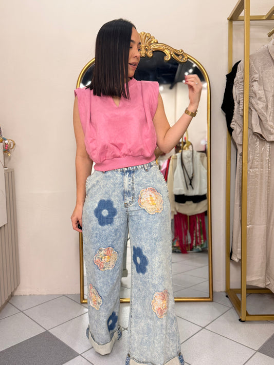 LORENA” DENIM FLOR  PANTALÓN