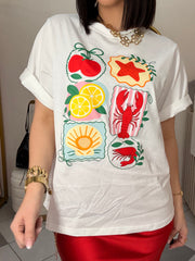 WHITE LOBSTER & LEMON TEE TSHIRT