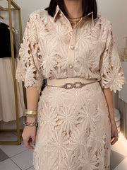 BEIGE ELEGANTE SET FALDA Y TOP