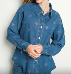 PINK  HEART DARK DENIM TOP