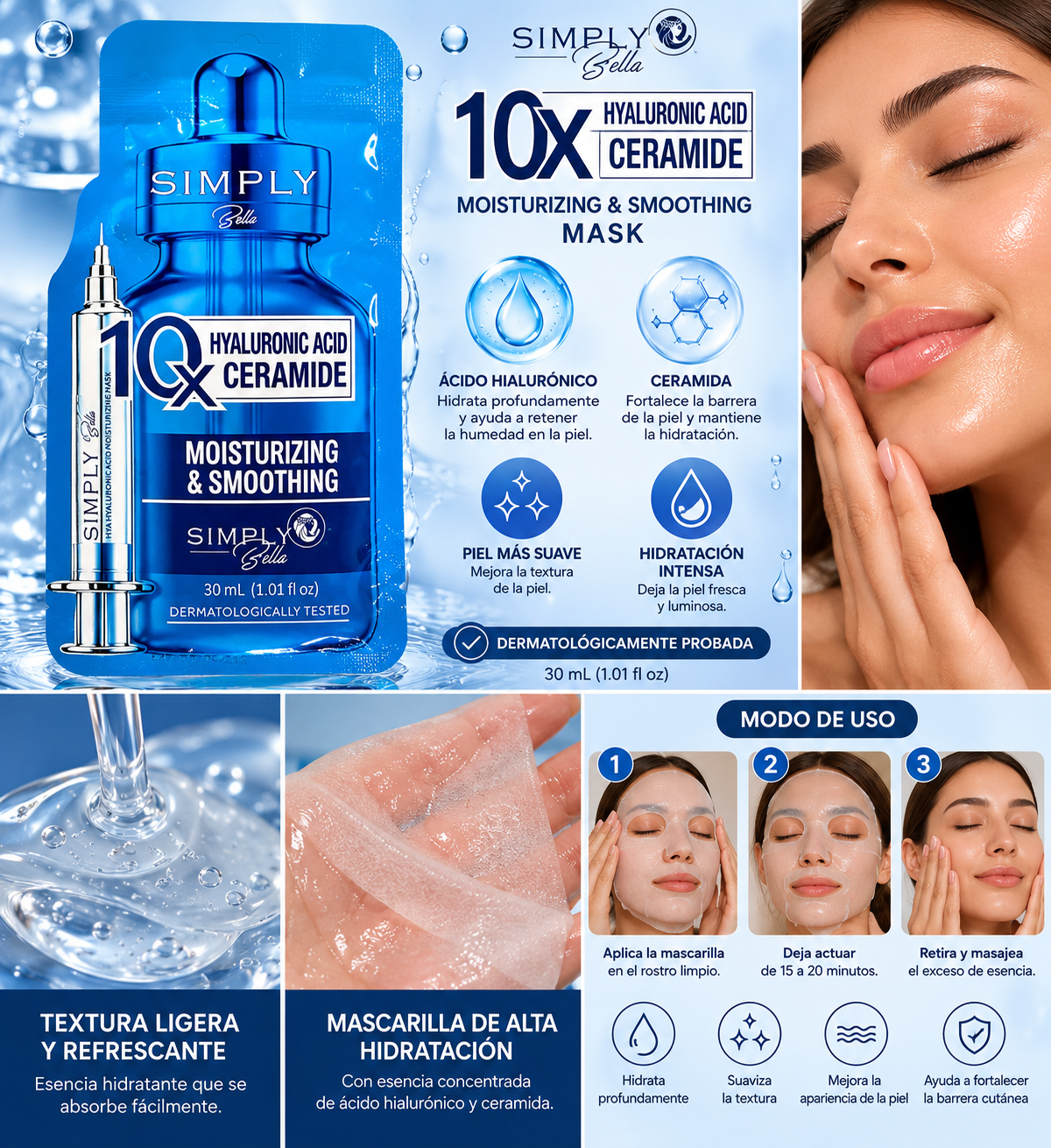 MASCARILLA FACIAL 10 HYALURONIC ACID + CERAMIDE MASK