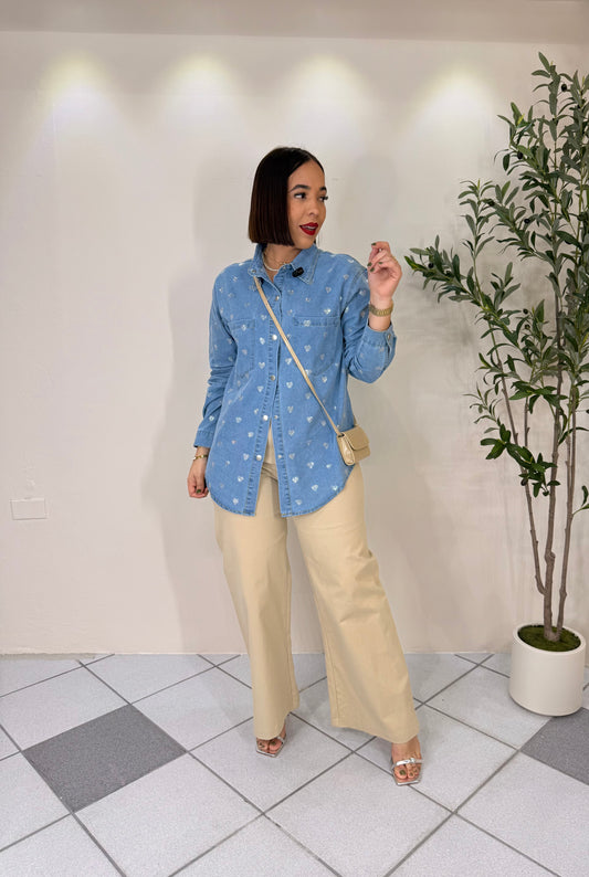 SILVER  HEART LIGHT DENIM TOP