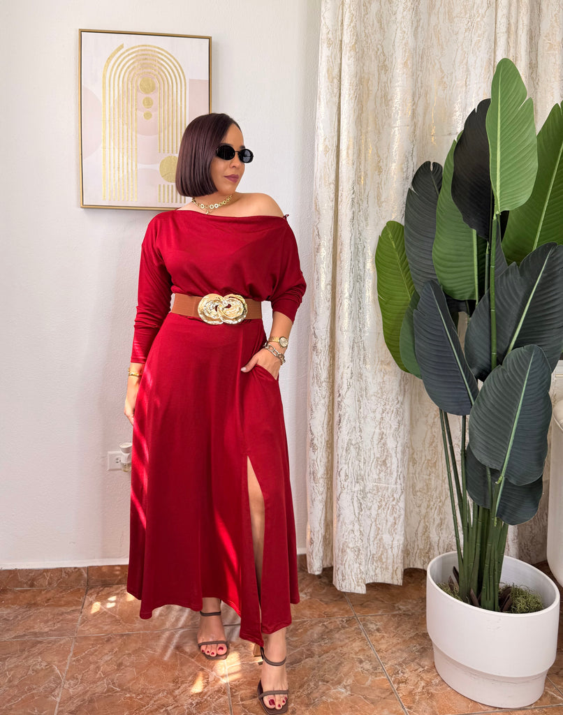 BURGUNDY MIDI DRESS