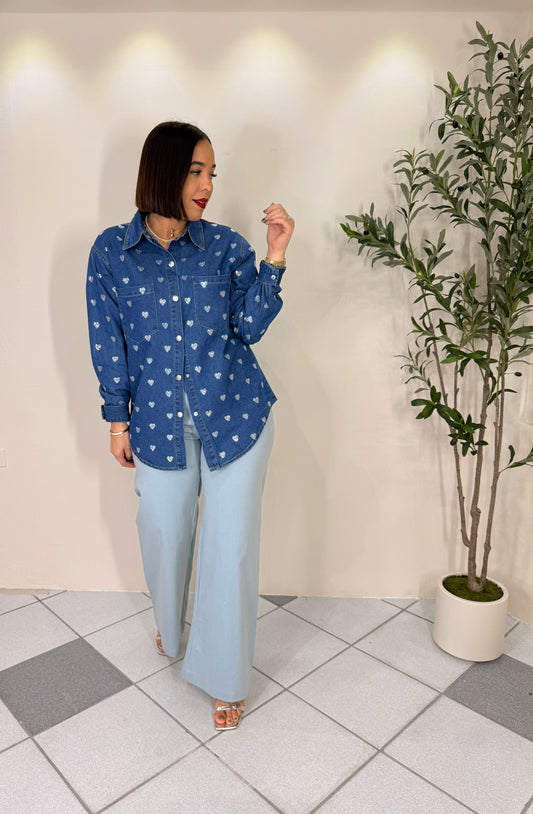 SILVER  HEART  DARK DENIM TOP