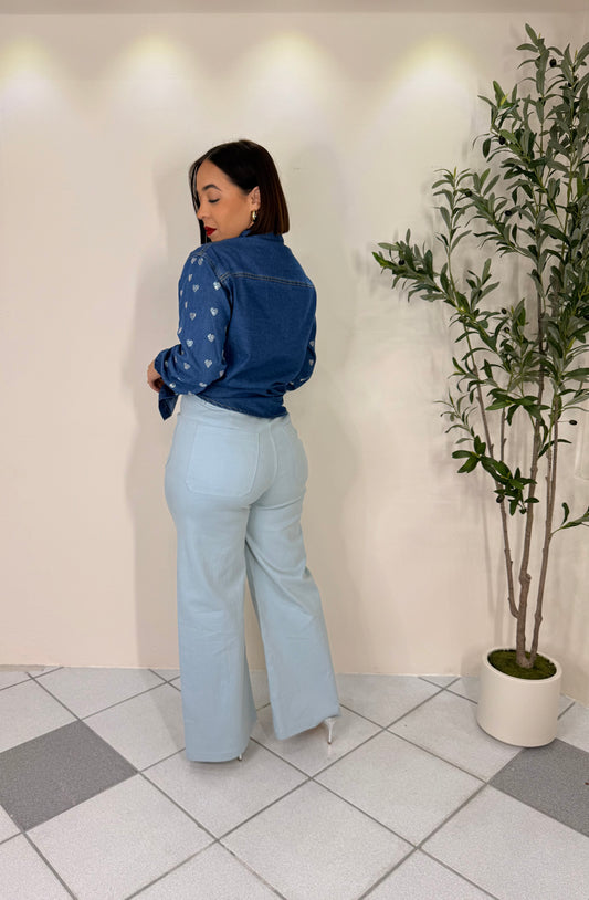 SILVER  HEART  DARK DENIM TOP