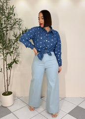 SILVER  HEART  DARK DENIM TOP