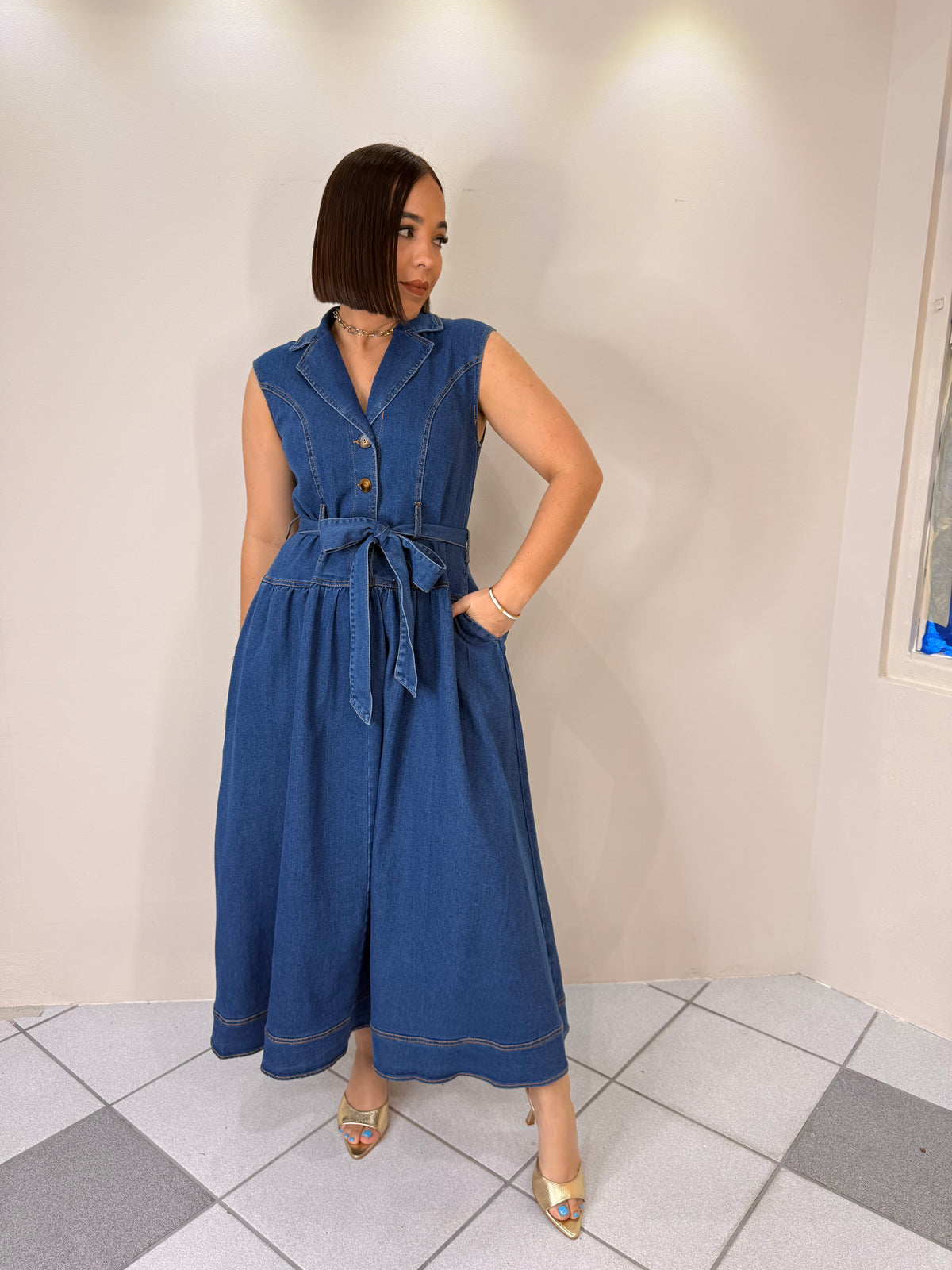 ESMERAY" DARK DENIM DRESS