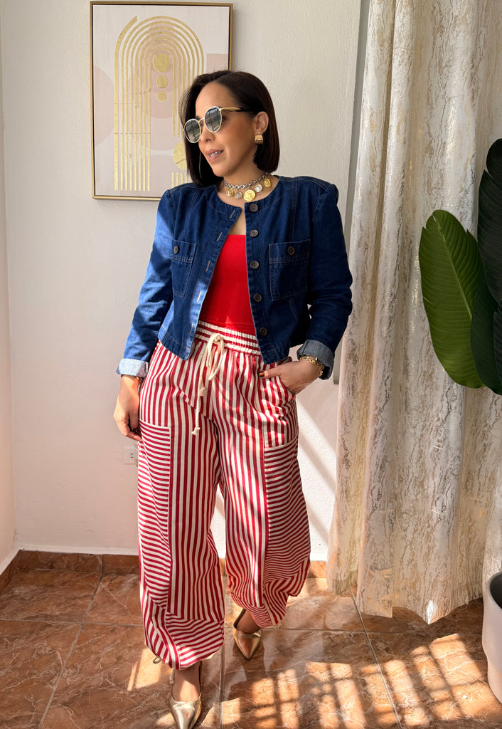 NATALIA" RED STRIPES PANTS