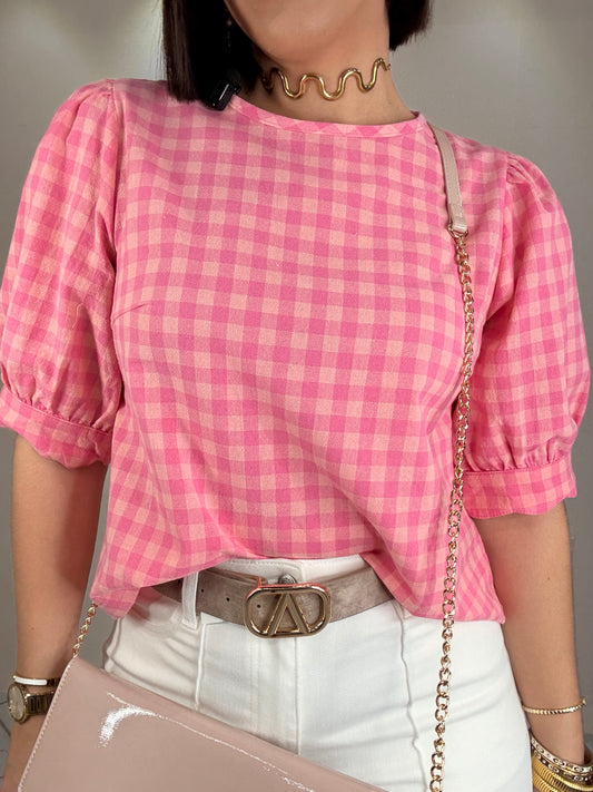 PRE ORDEN GINGHAM CHECK PINK BLOUS LLEGA PARA 12 febrero
