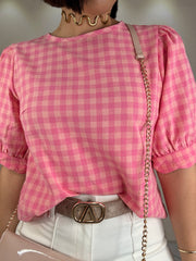 PRE ORDEN GINGHAM CHECK PINK BLOUS LLEGA PARA 12 febrero
