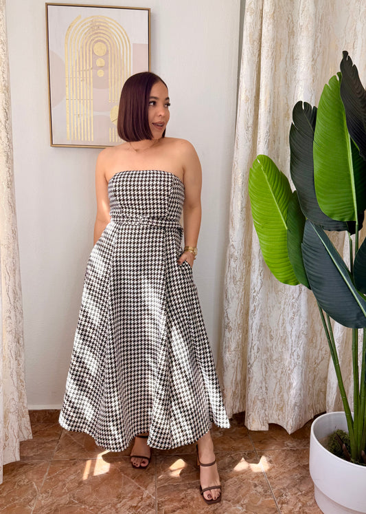 HOUNDSTOOTH MUSE MIDI DRESS