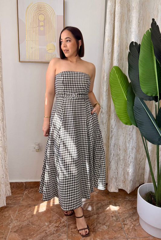 HOUNDSTOOTH MUSE MIDI DRESS