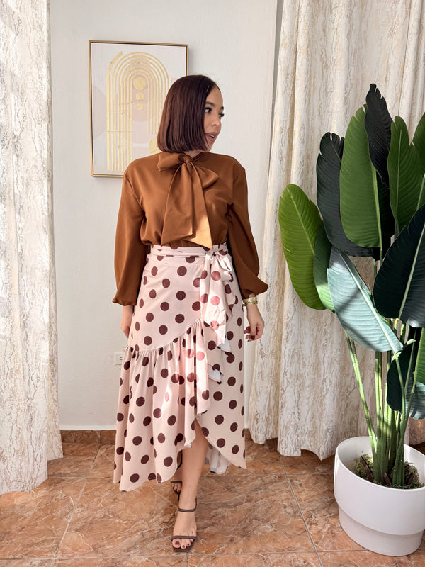 BLUSH BROWN POLKA SKIRT