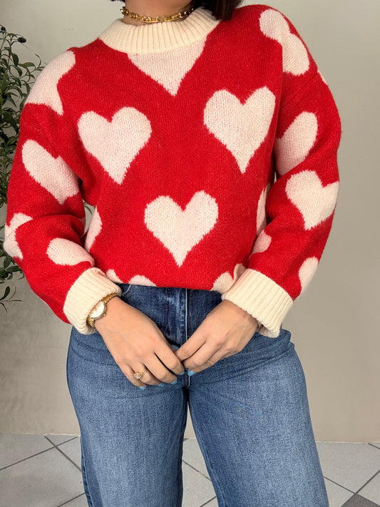 LENI” SWEATER  RED CORAZONES