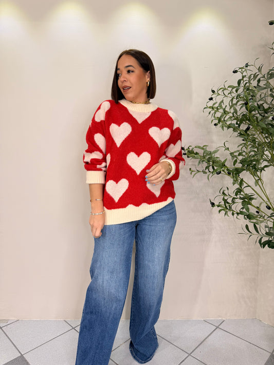 LENI” SWEATER  RED CORAZONES