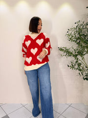 LENI” SWEATER  RED CORAZONES