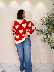 LENI” SWEATER  RED CORAZONES