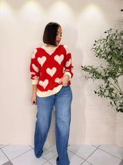 LENI” SWEATER  RED CORAZONES