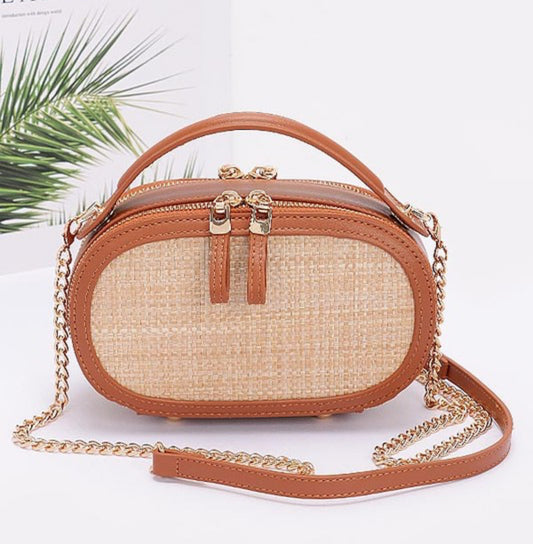 FAUX STRAW BOWLING BAG