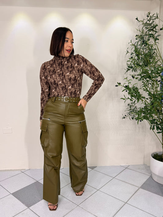 OLIVE LEATHER PANT