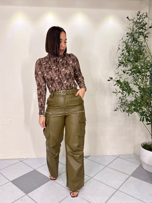 OLIVE LEATHER PANT