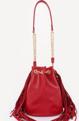 CHIC FRINGE & CHAIN BUCKET BAG