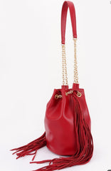 CHIC FRINGE & CHAIN BUCKET BAG