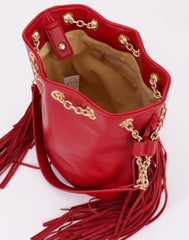 CHIC FRINGE & CHAIN BUCKET BAG