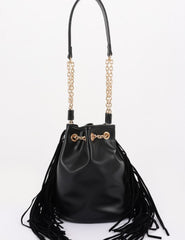 CHIC FRINGE & CHAIN BUCKET BAG