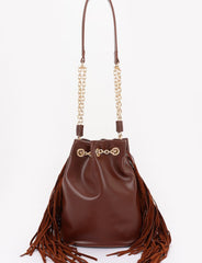 CHIC FRINGE & CHAIN BUCKET BAG