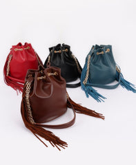 CHIC FRINGE & CHAIN BUCKET BAG