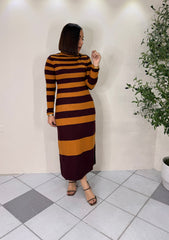 NELMARY, MIDI DRESS MAROON/CAMEL