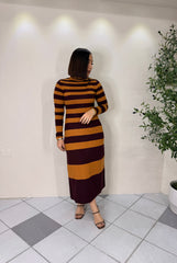 NELMARY, MIDI DRESS MAROON/CAMEL