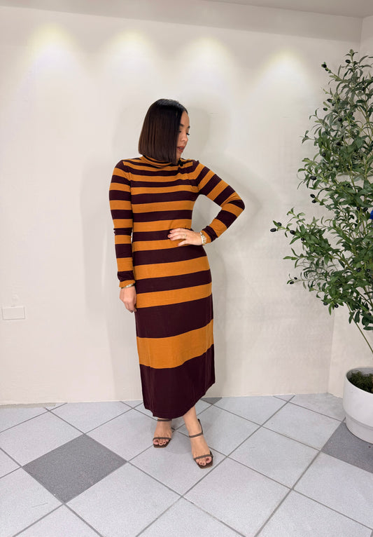 NELMARY, MIDI DRESS MAROON/CAMEL