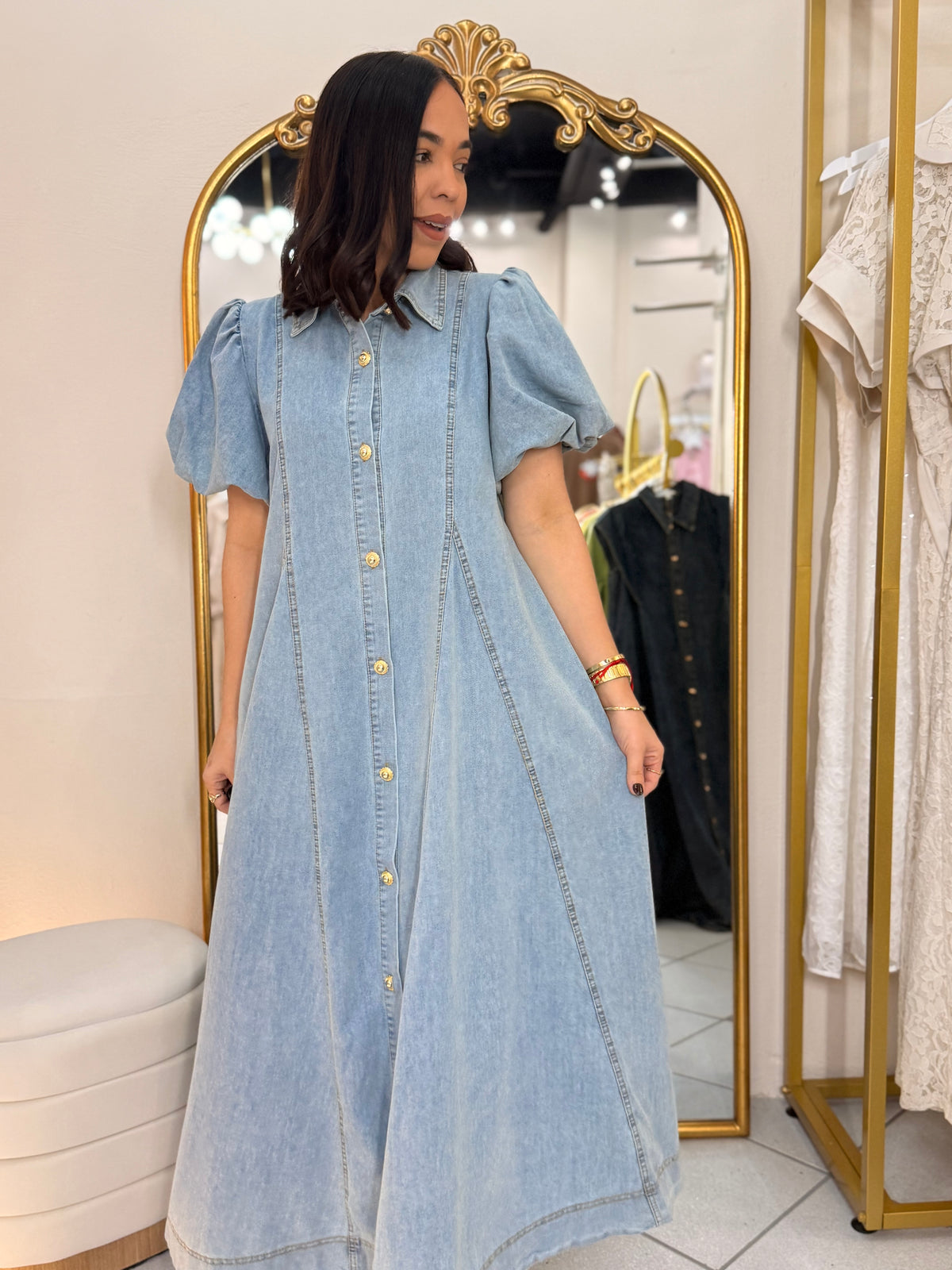 VANESSA" LIGHT DENIM DRESS MANGAS