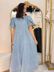 VANESSA" LIGHT DENIM DRESS MANGAS