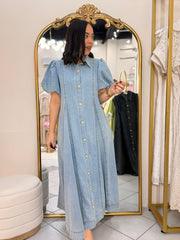 VANESSA" LIGHT DENIM DRESS MANGAS