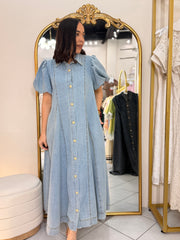VANESSA" LIGHT DENIM DRESS MANGAS