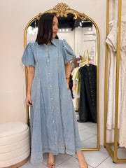 VANESSA" LIGHT DENIM DRESS MANGAS