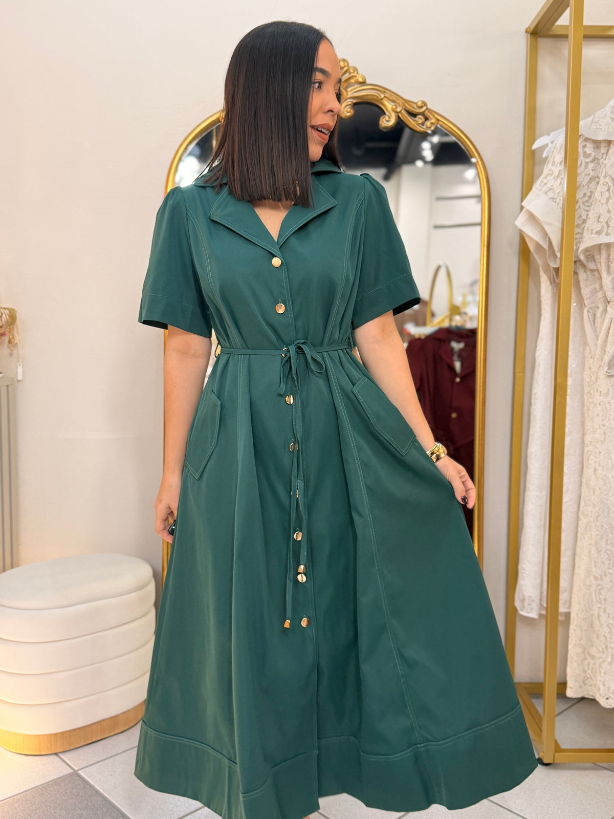 VICTORIA" HUNTER GREE DRESS