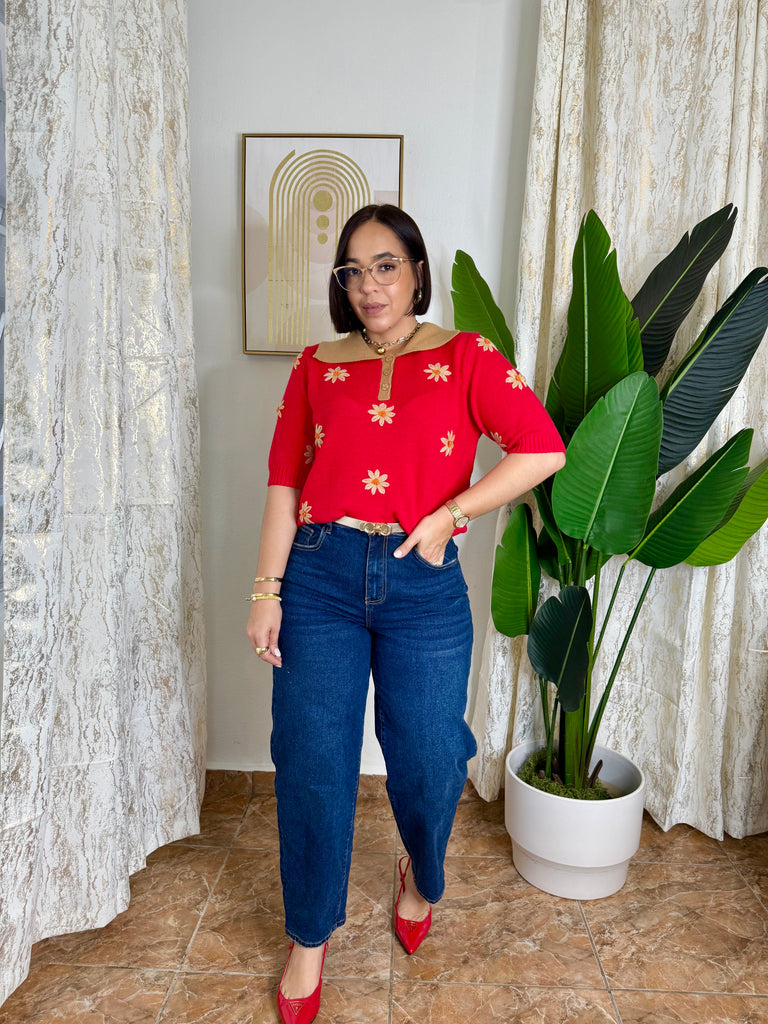 TAINY FLORY TOP ROJA